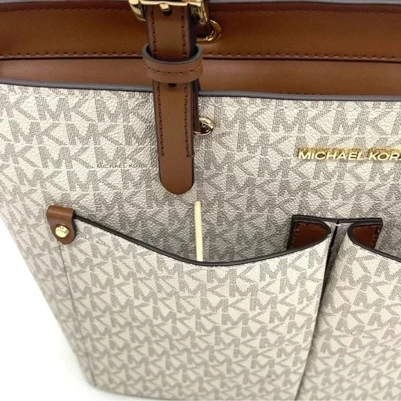Michael Kors Medium Double Packet Tote Bag & Trifold Wallet Vanilla/Brown
